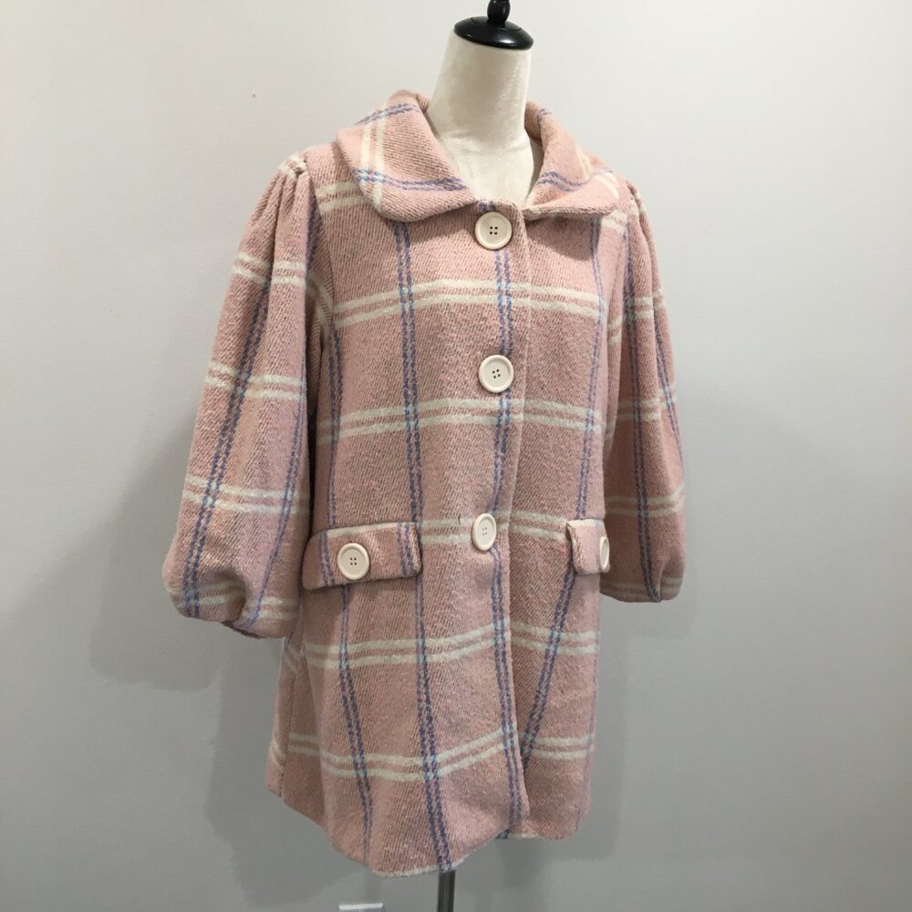 HAZEL Anthropologie MultiColor Plaid/Checks Bubble Sleeve Swing Coat Jacket